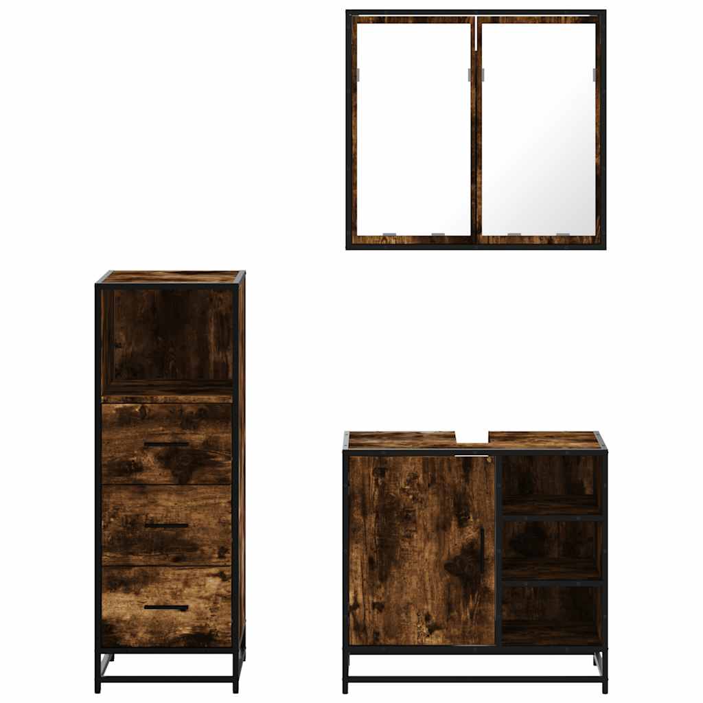 Set Mobili da Bagno 3 pz Rovere Fumo in Legno Multistrato | homemem39