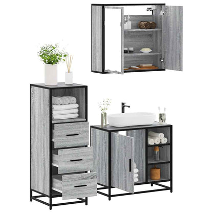 Set Mobili da Bagno 3 pz Grigio Sonoma in Legno Multistrato | homemem39