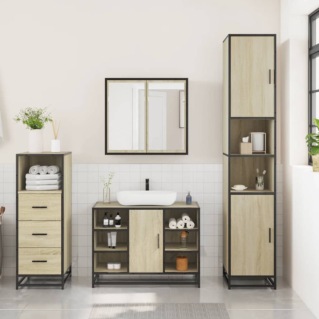 Set Mobili da Bagno 3 pz Rovere Sonoma in Legno Multistrato | homemem39