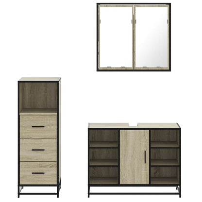 Set Mobili da Bagno 3 pz Rovere Sonoma in Legno Multistrato | homemem39