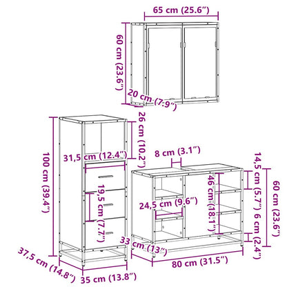 Set Mobili da Bagno 3 pz Rovere Sonoma in Legno Multistrato | homemem39