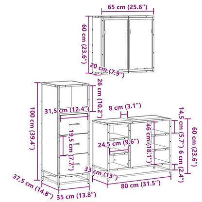 Set Mobili da Bagno 3 pz Rovere Fumo in Legno Multistrato | homemem39