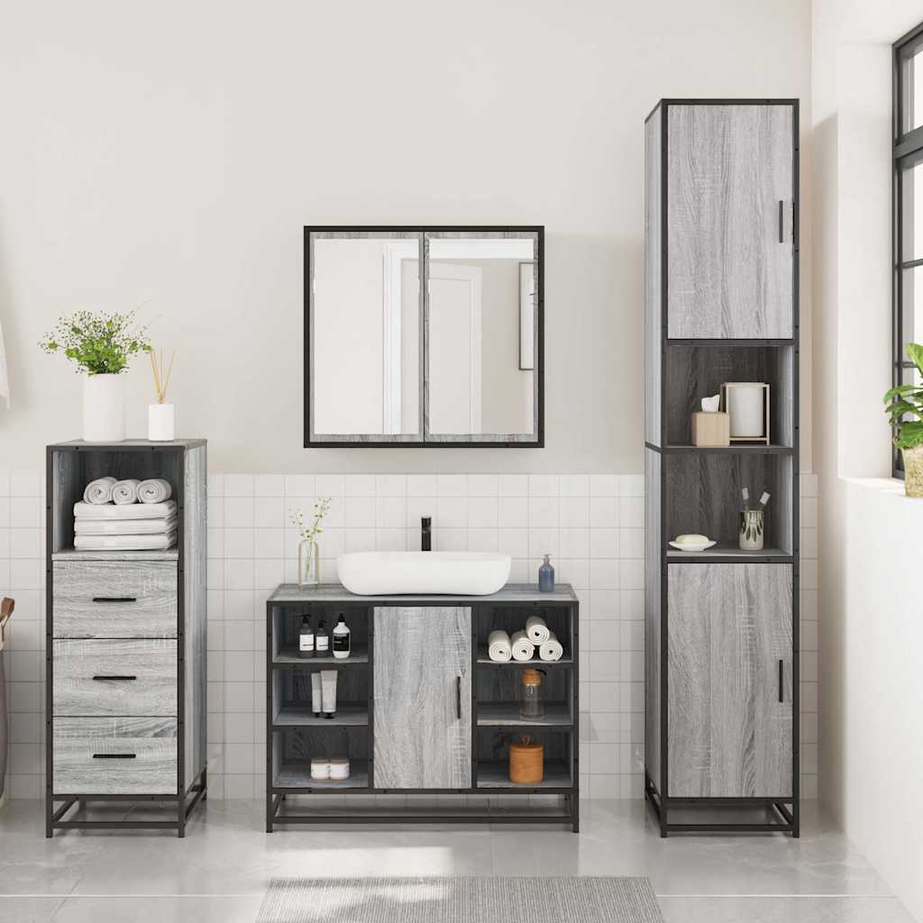 Set Mobili da Bagno 3 pz Grigio Sonoma in Legno Multistrato | homemem39