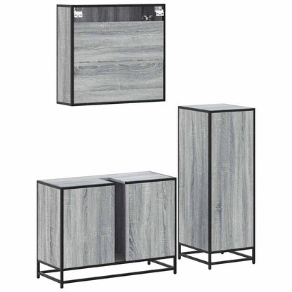 Set Mobili da Bagno 3 pz Grigio Sonoma in Legno Multistrato | homemem39
