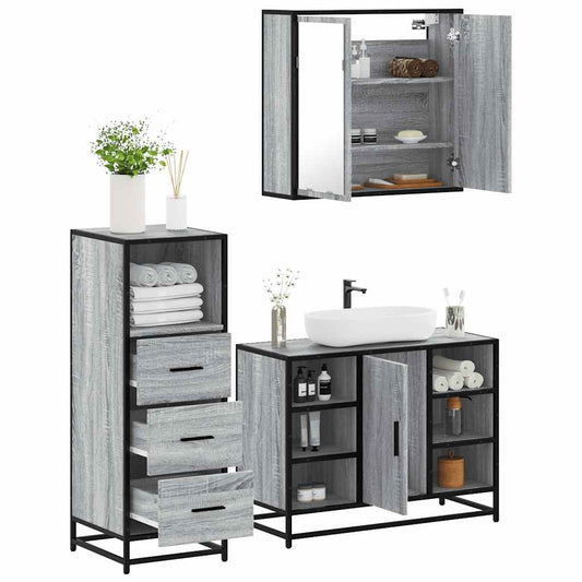 Set Mobili da Bagno 3 pz Grigio Sonoma in Legno Multistrato | homemem39