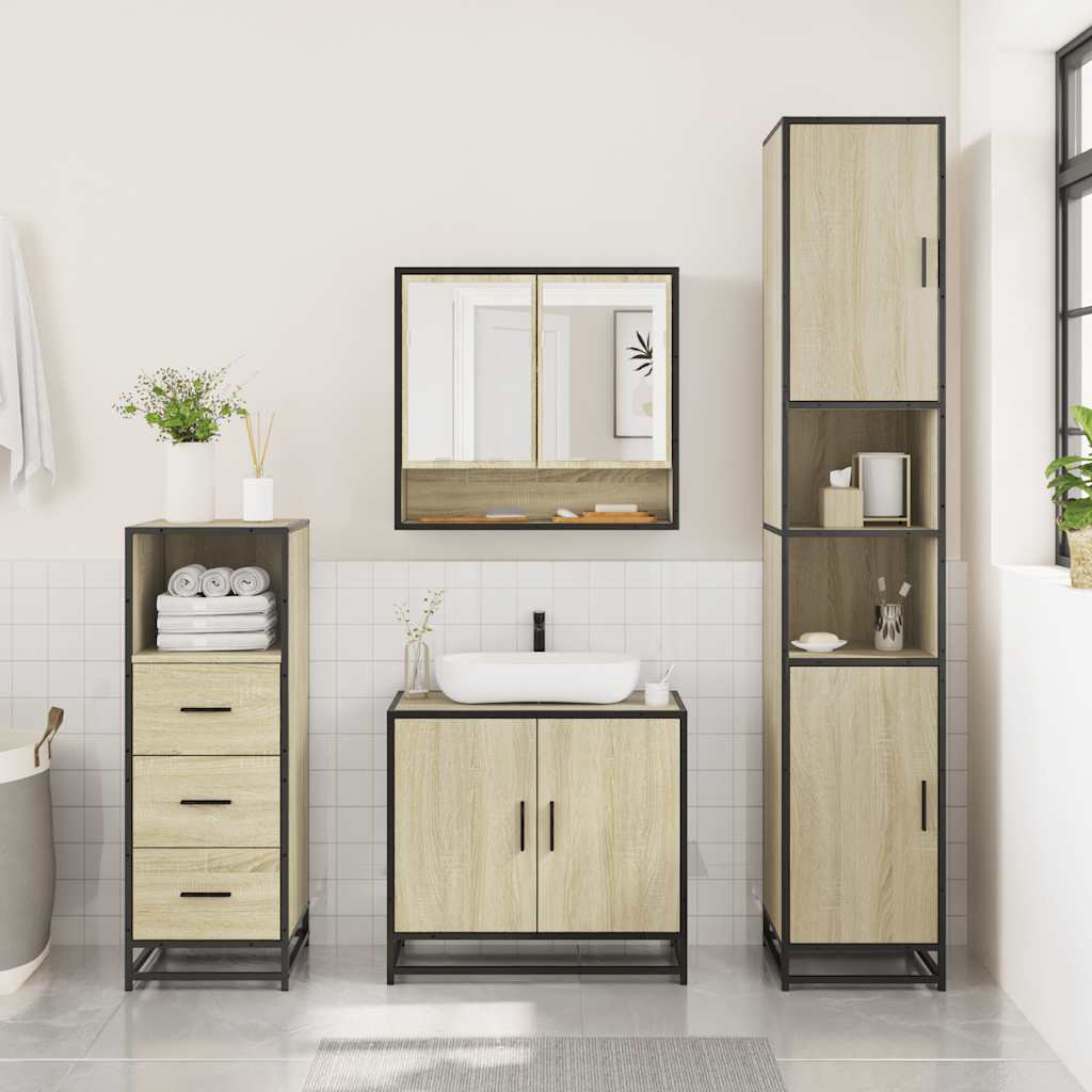 Set Mobili da Bagno 3 pz Rovere Sonoma in Legno Multistrato | homemem39