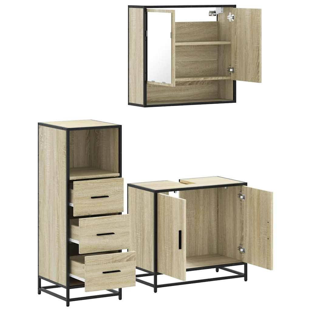 Set Mobili da Bagno 3 pz Rovere Sonoma in Legno Multistrato | homemem39