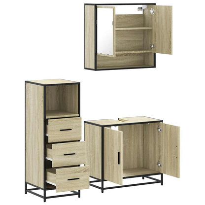 Set Mobili da Bagno 3 pz Rovere Sonoma in Legno Multistrato | homemem39