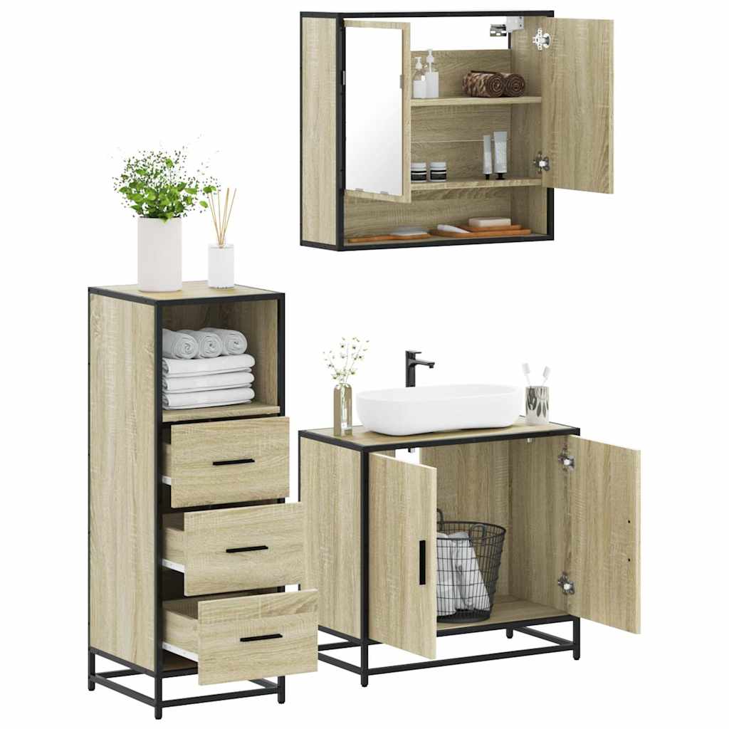 Set Mobili da Bagno 3 pz Rovere Sonoma in Legno Multistrato | homemem39