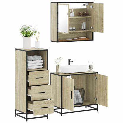 Set Mobili da Bagno 3 pz Rovere Sonoma in Legno Multistrato | homemem39