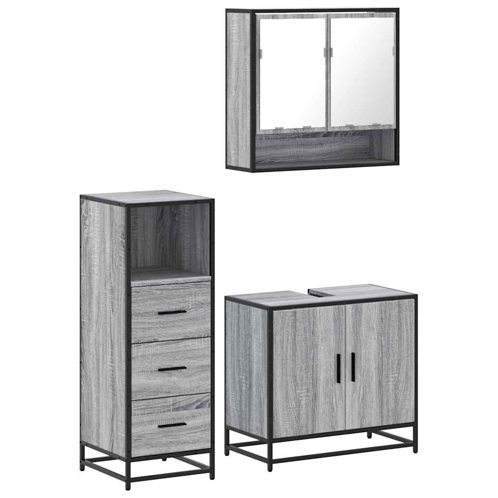 Set Mobili da Bagno 3 pz Grigio Sonoma in Legno Multistrato | homemem39