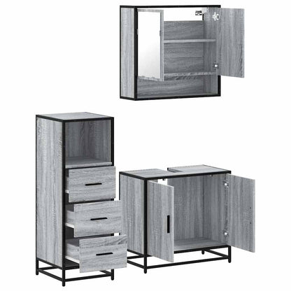 Set Mobili da Bagno 3 pz Grigio Sonoma in Legno Multistrato | homemem39
