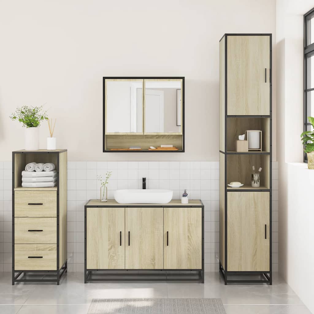 Set Mobili da Bagno 3 pz Rovere Sonoma in Legno Multistrato | homemem39
