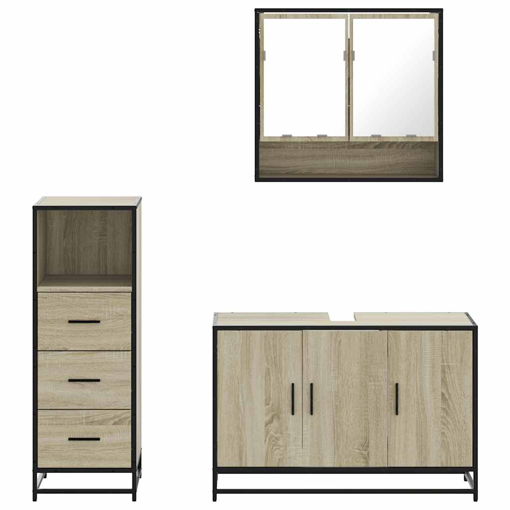 Set Mobili da Bagno 3 pz Rovere Sonoma in Legno Multistrato | homemem39