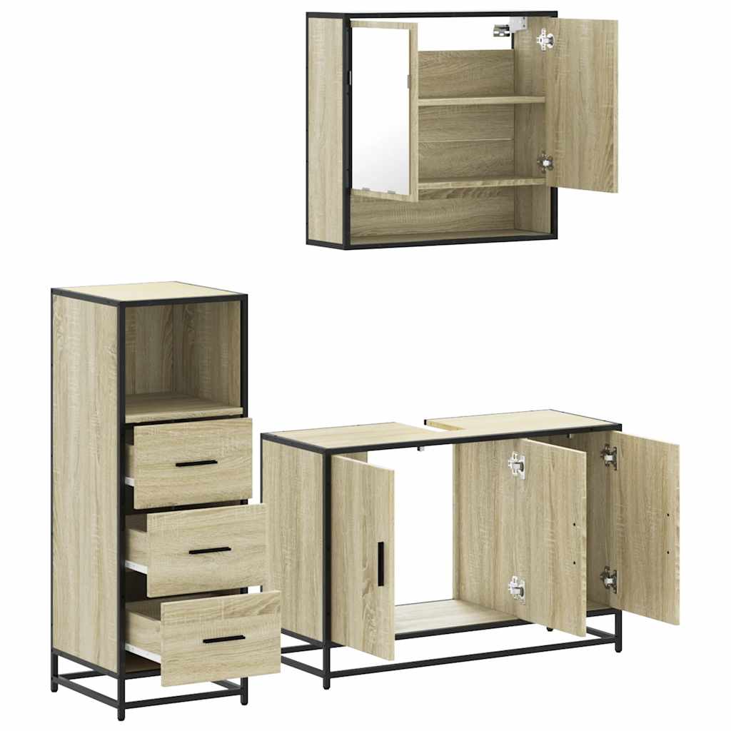 Set Mobili da Bagno 3 pz Rovere Sonoma in Legno Multistrato | homemem39