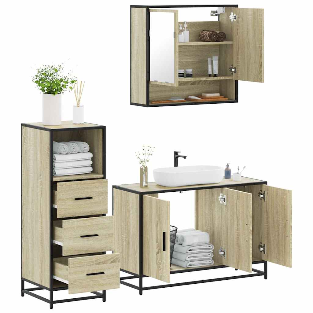 Set Mobili da Bagno 3 pz Rovere Sonoma in Legno Multistrato | homemem39