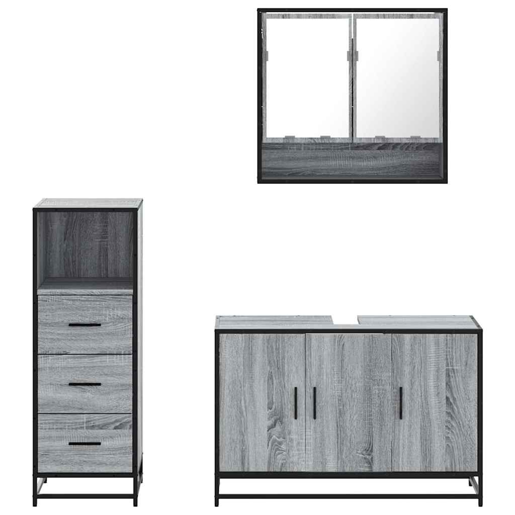 Set Mobili da Bagno 3 pz Grigio Sonoma in Legno Multistrato | homemem39