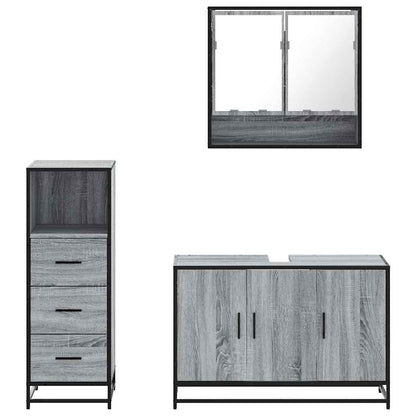 Set Mobili da Bagno 3 pz Grigio Sonoma in Legno Multistrato | homemem39