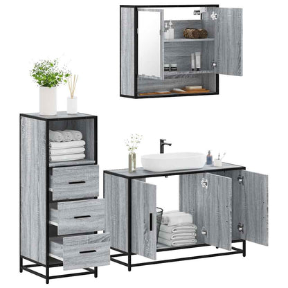 Set Mobili da Bagno 3 pz Grigio Sonoma in Legno Multistrato | homemem39