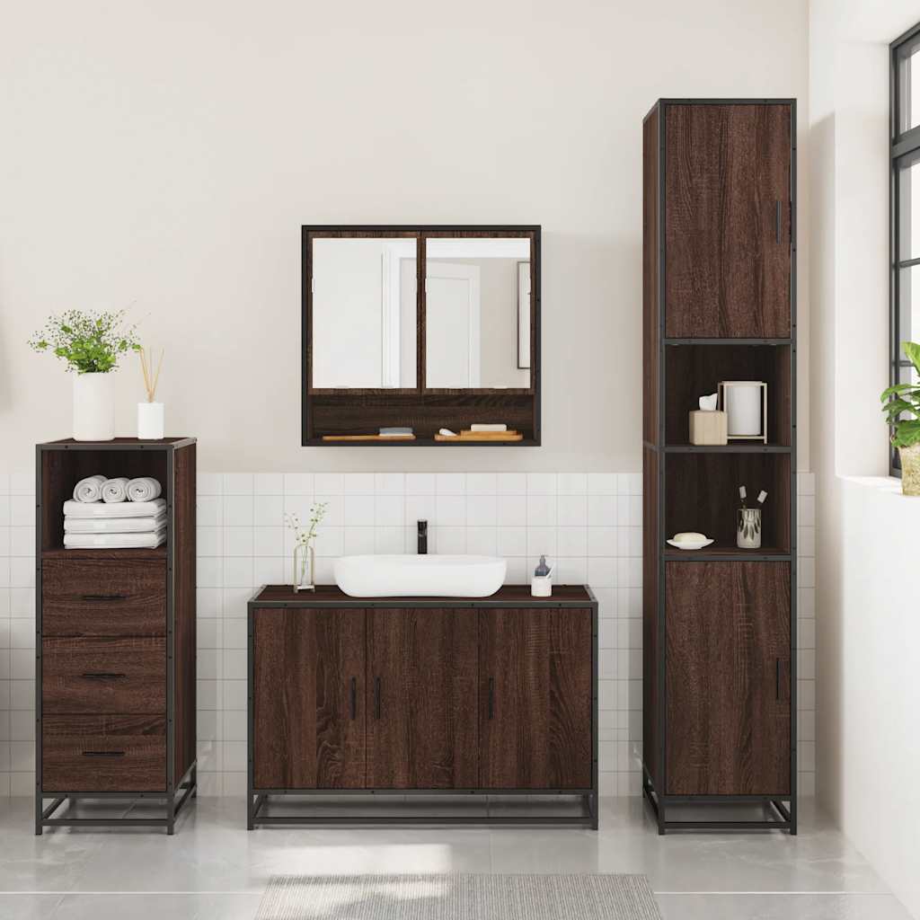 Set Mobili da Bagno 3 pz Rovere Marrone in Legno Multistrato | homemem39
