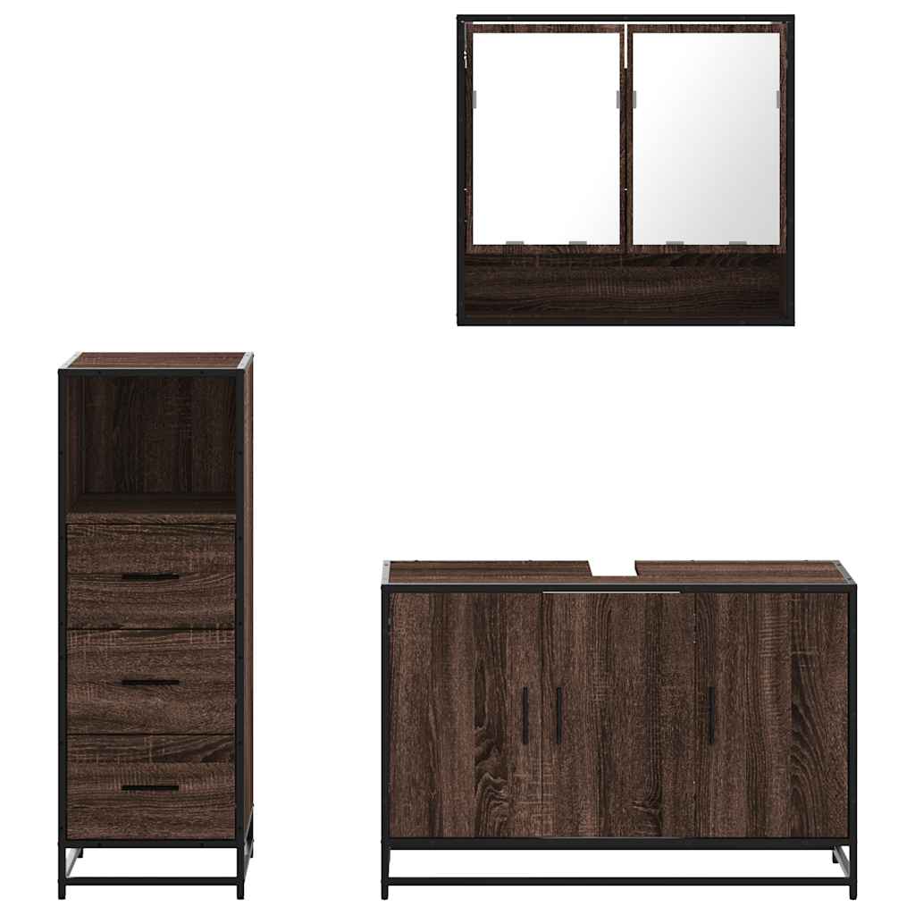 Set Mobili da Bagno 3 pz Rovere Marrone in Legno Multistrato | homemem39