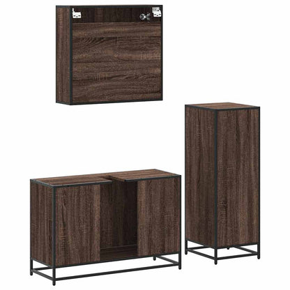 Set Mobili da Bagno 3 pz Rovere Marrone in Legno Multistrato | homemem39