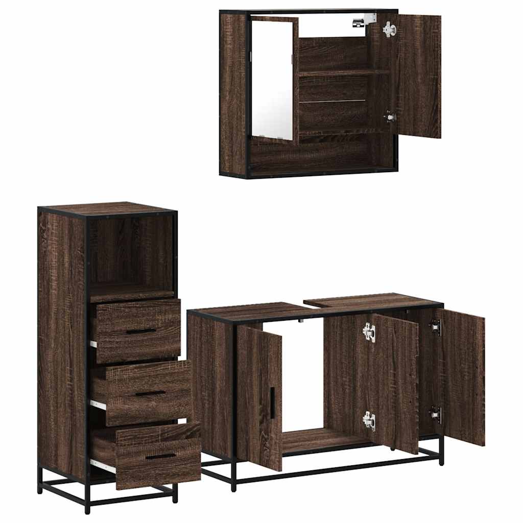 Set Mobili da Bagno 3 pz Rovere Marrone in Legno Multistrato | homemem39