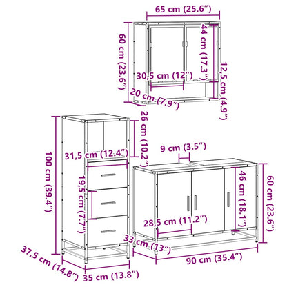 Set Mobili da Bagno 3 pz Rovere Marrone in Legno Multistrato | homemem39