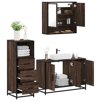 Set Mobili da Bagno 3 pz Rovere Marrone in Legno Multistrato | homemem39