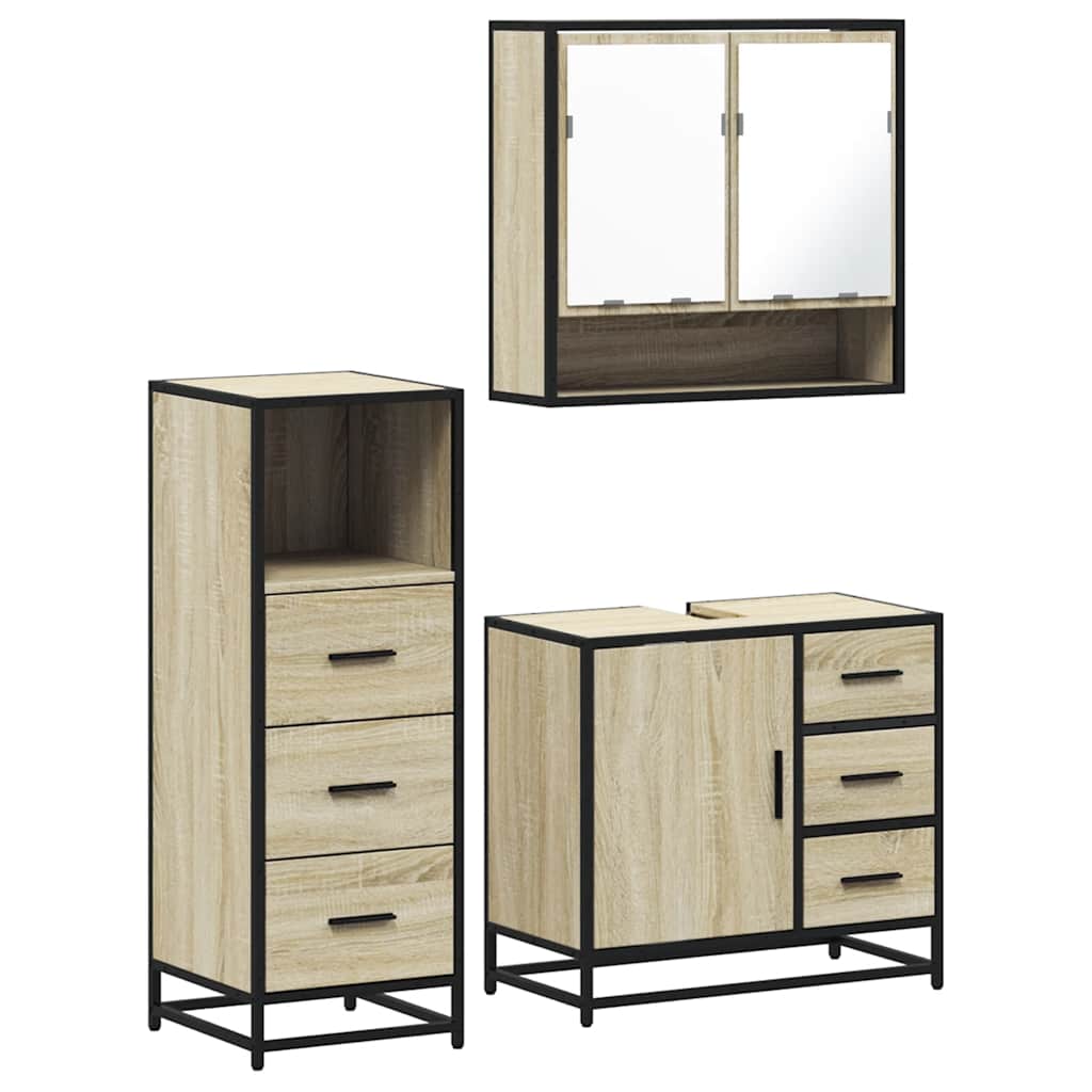 Set Mobili da Bagno 3 pz Rovere Sonoma in Legno Multistrato | homemem39