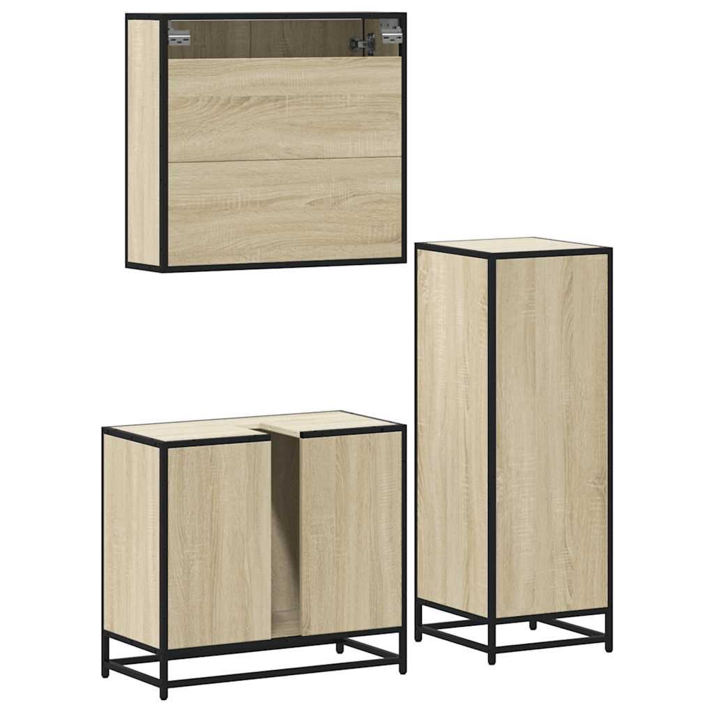 Set Mobili da Bagno 3 pz Rovere Sonoma in Legno Multistrato | homemem39
