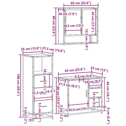 Set Mobili da Bagno 3 pz Rovere Sonoma in Legno Multistrato | homemem39