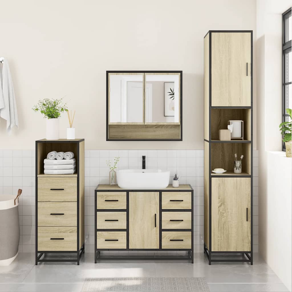 Set Mobili da Bagno 3 pz Rovere Sonoma in Legno Multistrato