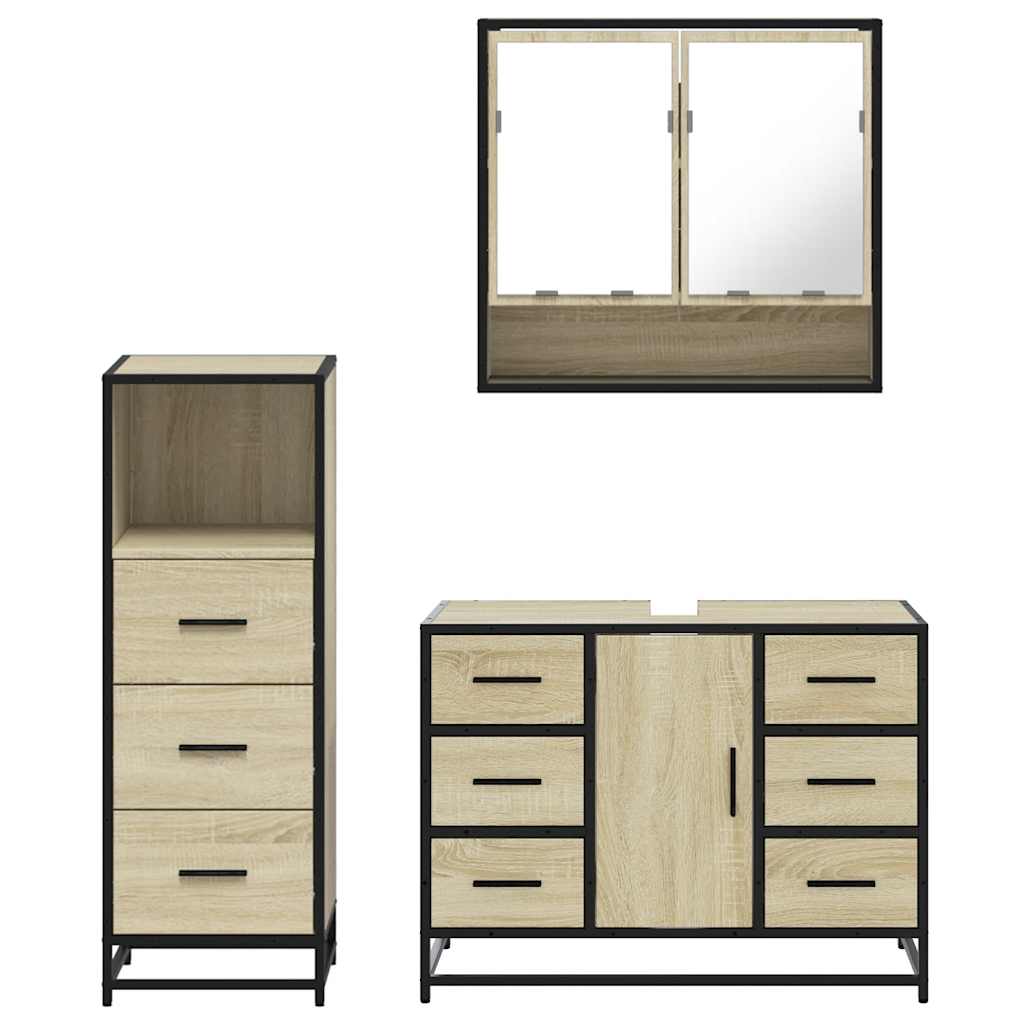 Set Mobili da Bagno 3 pz Rovere Sonoma in Legno Multistrato