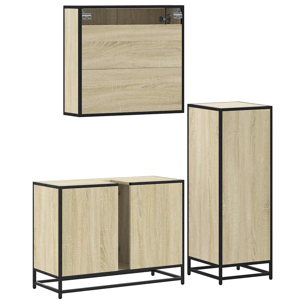 Set Mobili da Bagno 3 pz Rovere Sonoma in Legno Multistrato