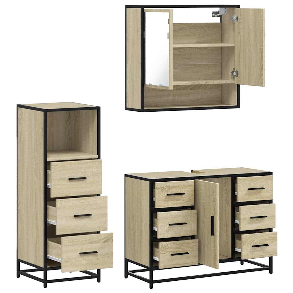 Set Mobili da Bagno 3 pz Rovere Sonoma in Legno Multistrato