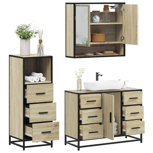 Set Mobili da Bagno 3 pz Rovere Sonoma in Legno Multistrato