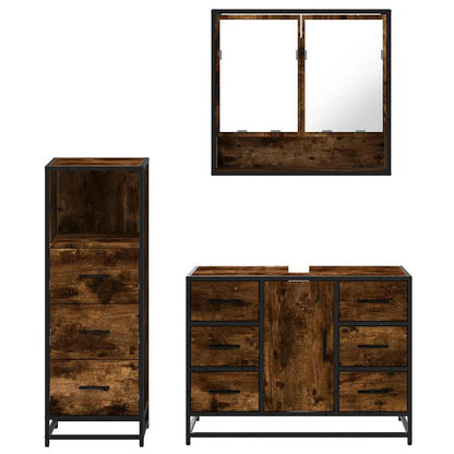 Set Mobili da Bagno 3 pz Rovere Fumo in Legno Multistrato