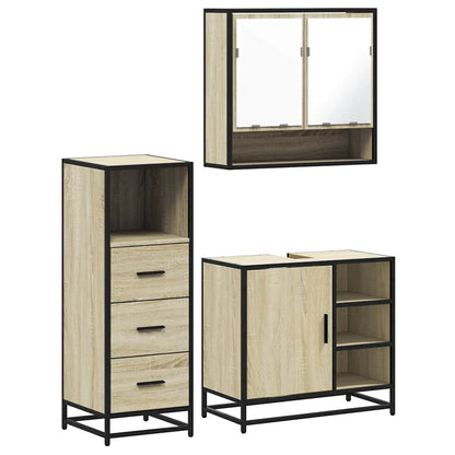 Set Mobili da Bagno 3 pz Rovere Sonoma in Legno Multistrato | homemem39
