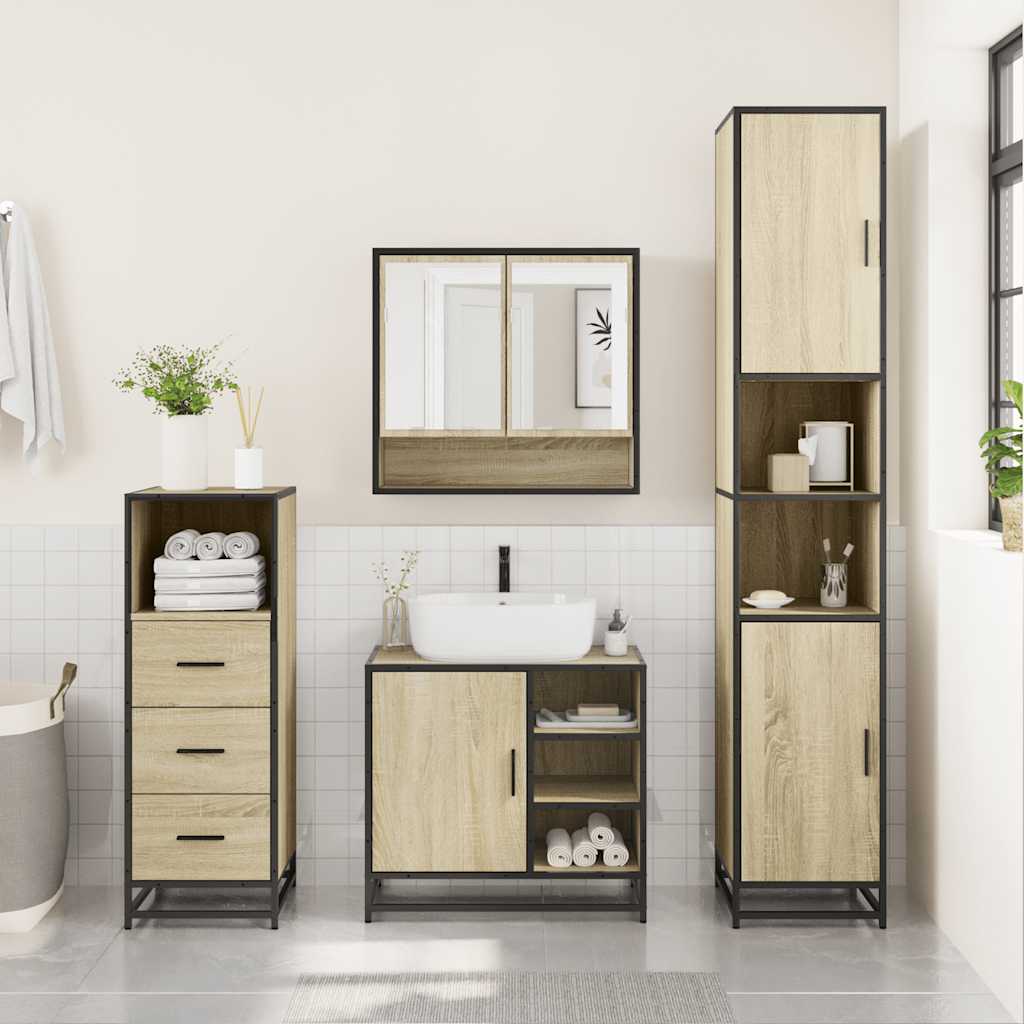Set Mobili da Bagno 3 pz Rovere Sonoma in Legno Multistrato | homemem39