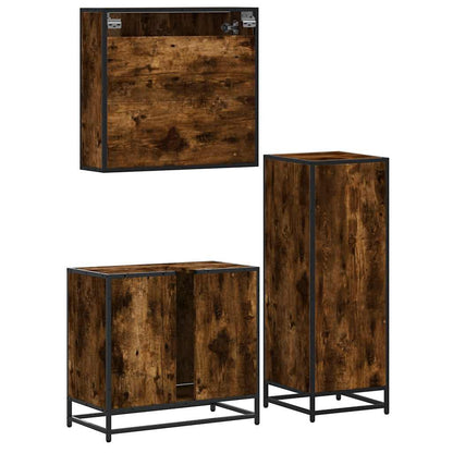 Set Mobili da Bagno 3 pz Rovere Fumo in Legno Multistrato