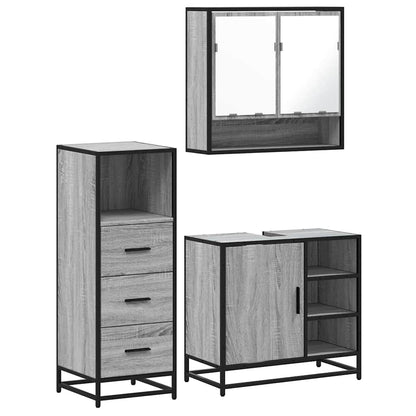 Set Mobili da Bagno 3 pz Grigio Sonoma in Legno Multistrato | homemem39