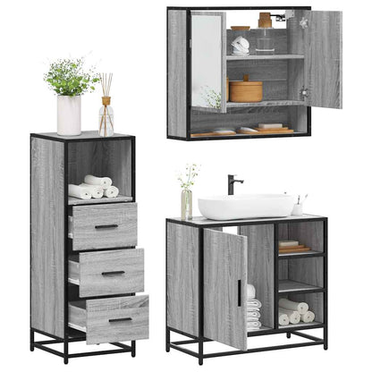 Set Mobili da Bagno 3 pz Grigio Sonoma in Legno Multistrato | homemem39
