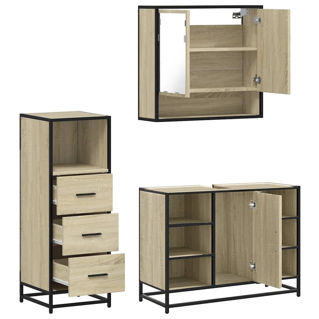 Set Mobili da Bagno 3 pz Rovere Sonoma in Legno Multistrato | homemem39