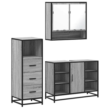 Set Mobili da Bagno 3 pz Grigio Sonoma in Legno Multistrato | homemem39