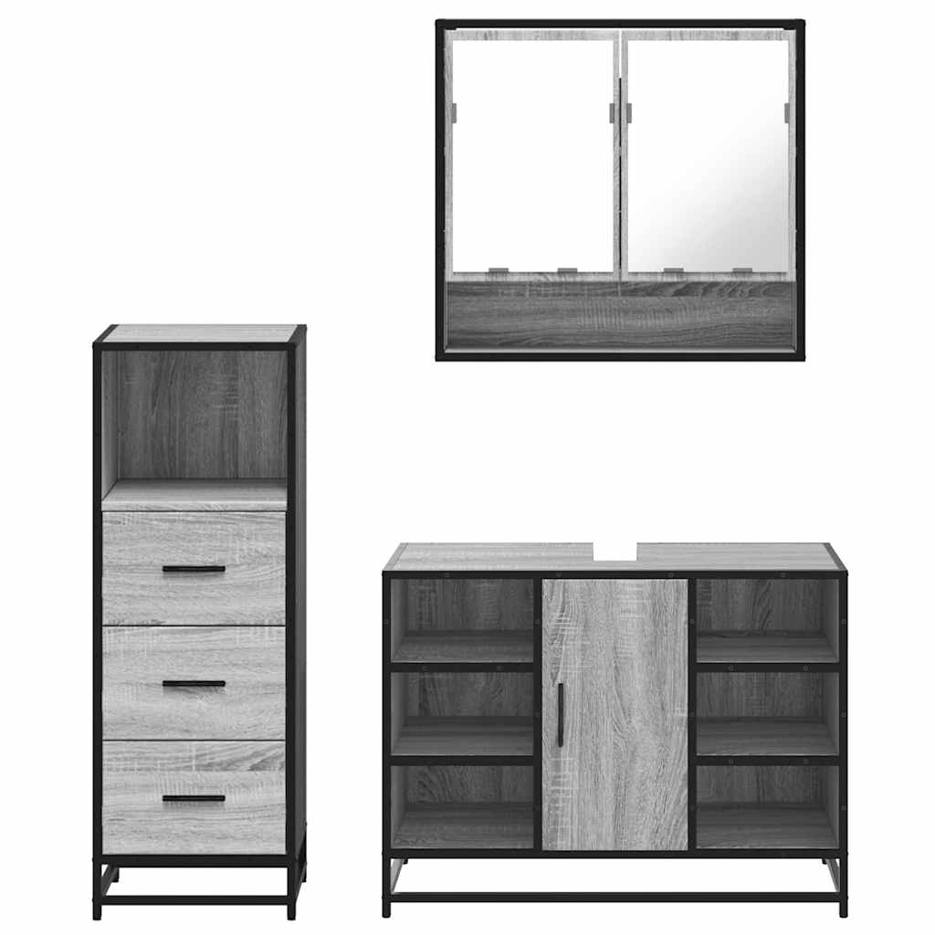 Set Mobili da Bagno 3 pz Grigio Sonoma in Legno Multistrato | homemem39