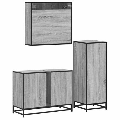 Set Mobili da Bagno 3 pz Grigio Sonoma in Legno Multistrato | homemem39