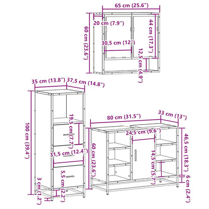 Set Mobili da Bagno 3 pz Grigio Sonoma in Legno Multistrato | homemem39