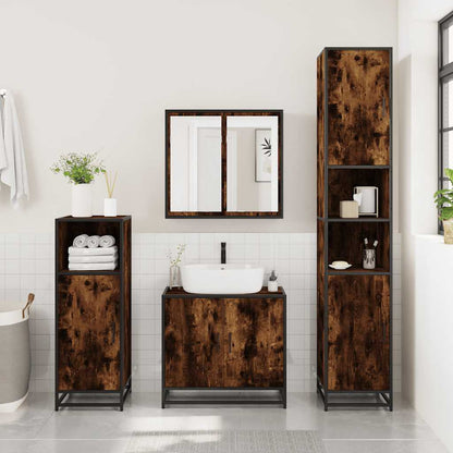 Set Mobili da Bagno 3 pz Rovere Fumo in Legno Multistrato | homemem39