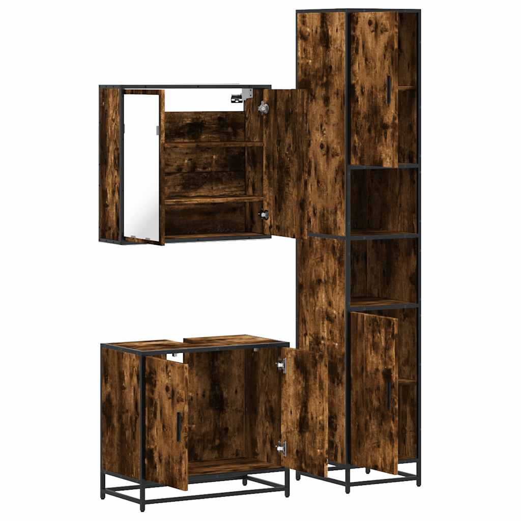 Set Mobili da Bagno 3 pz Rovere Fumo in Legno Multistrato | homemem39